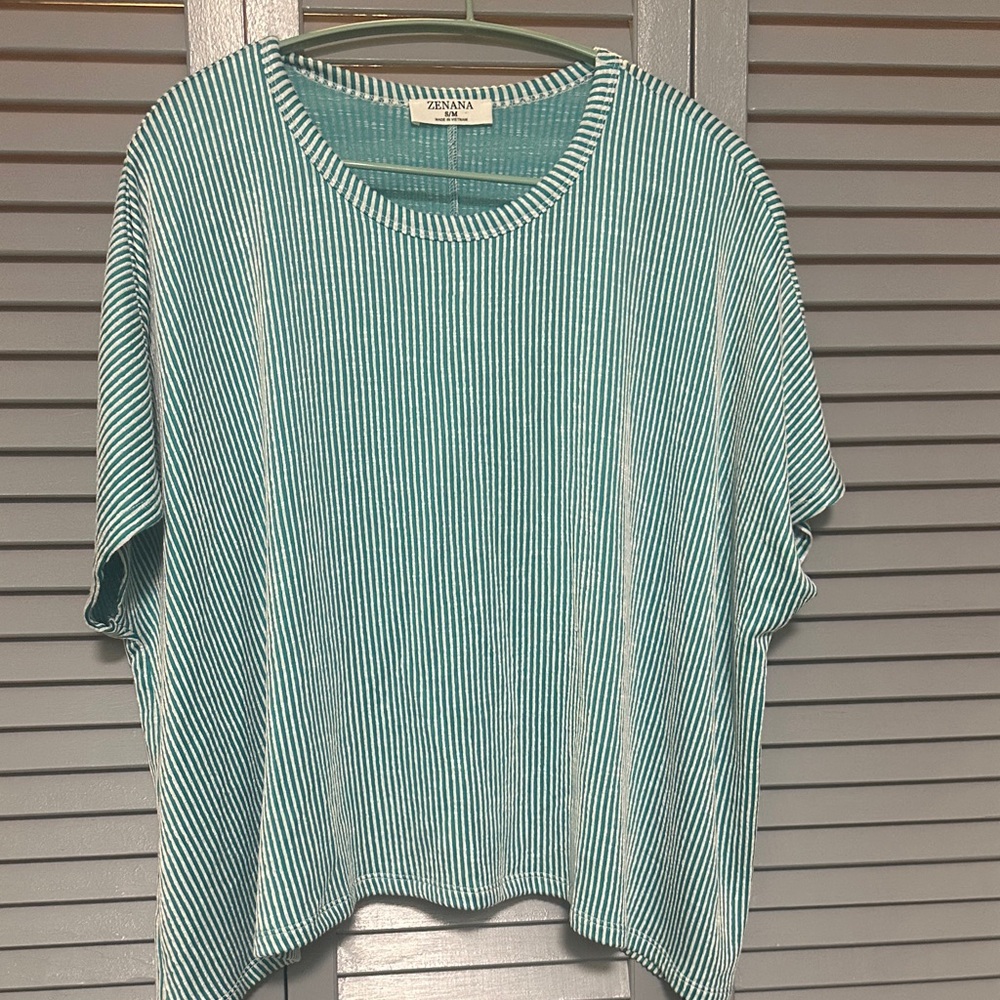 Zenana Teal Striped Blouse